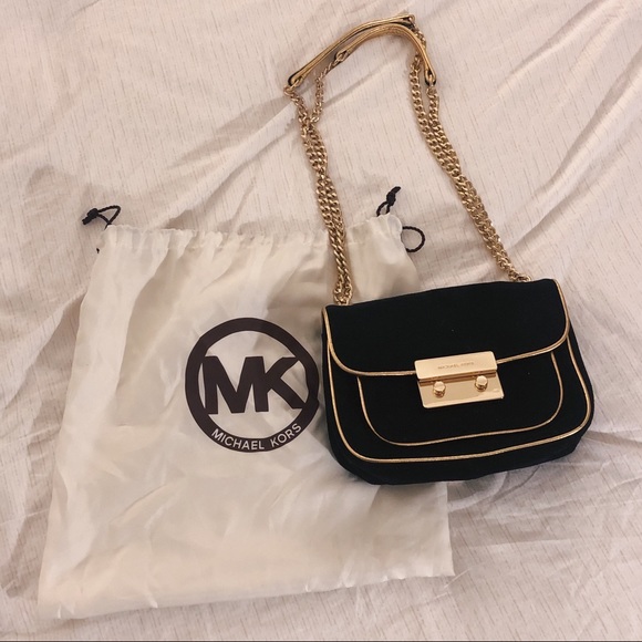 Michael Kors Black Suede and Gold Shoulder bag - Picture 1 of 11
